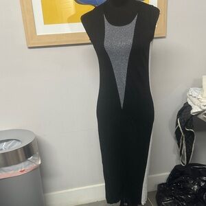 Liu Jo Elegant Black and Silver Midi Dress